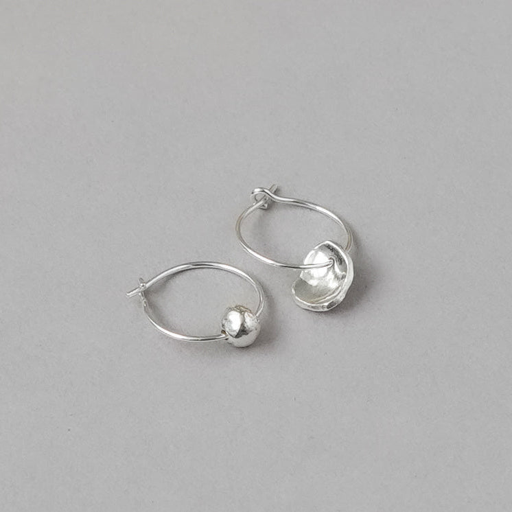 Mis-matched Pair of Seed & Pod Fragment Hoop Earrings