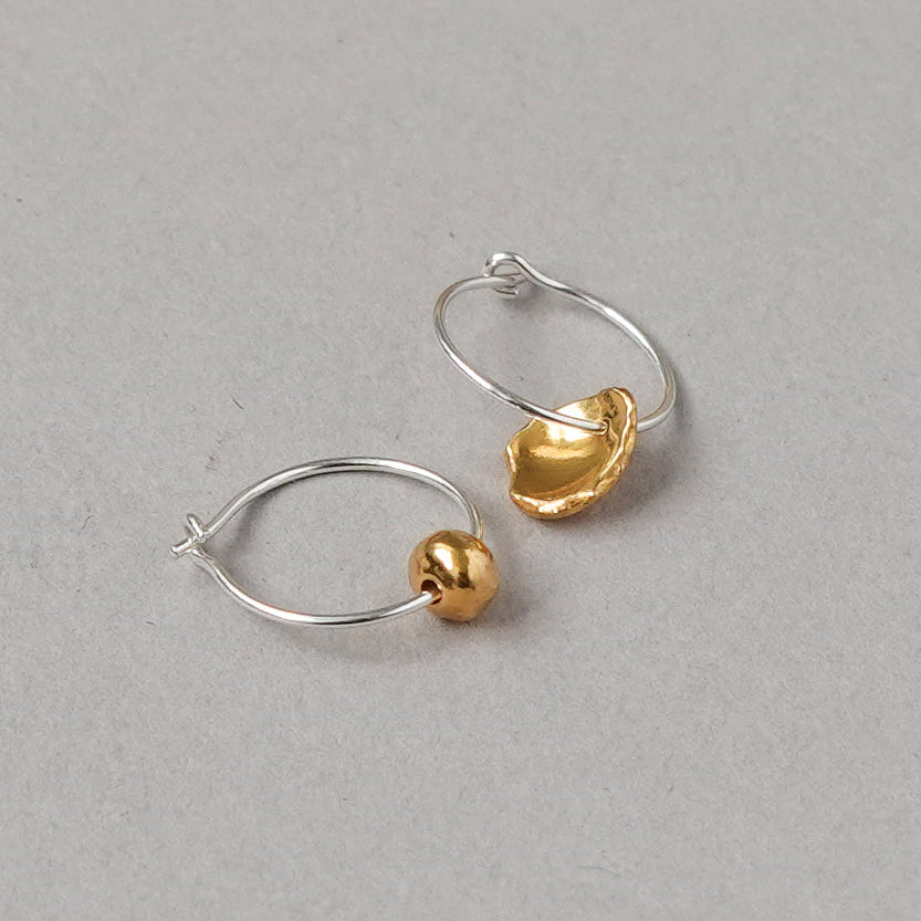 Mis-matched Pair of Seed & Pod Fragment Hoop Earrings