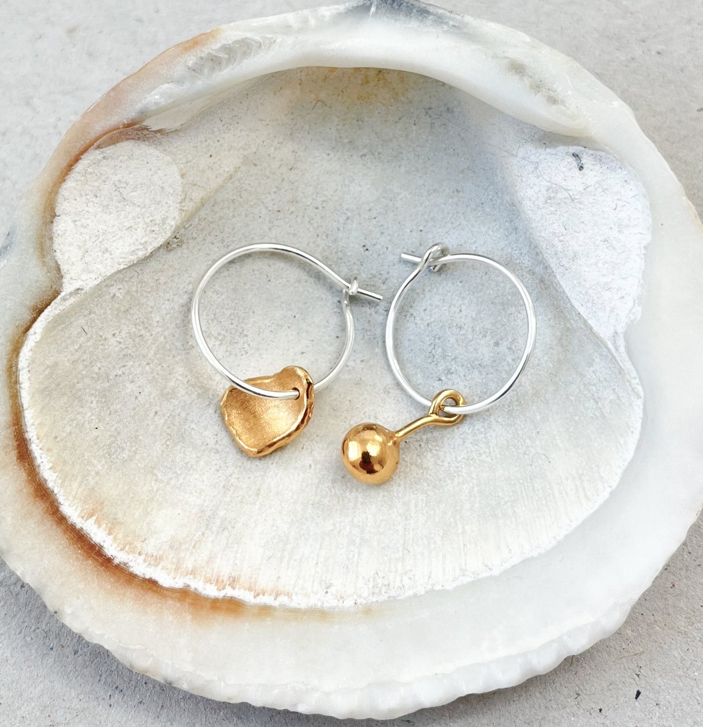 Mis-matched Pair of Seed & Pod Fragment Hoop Earrings