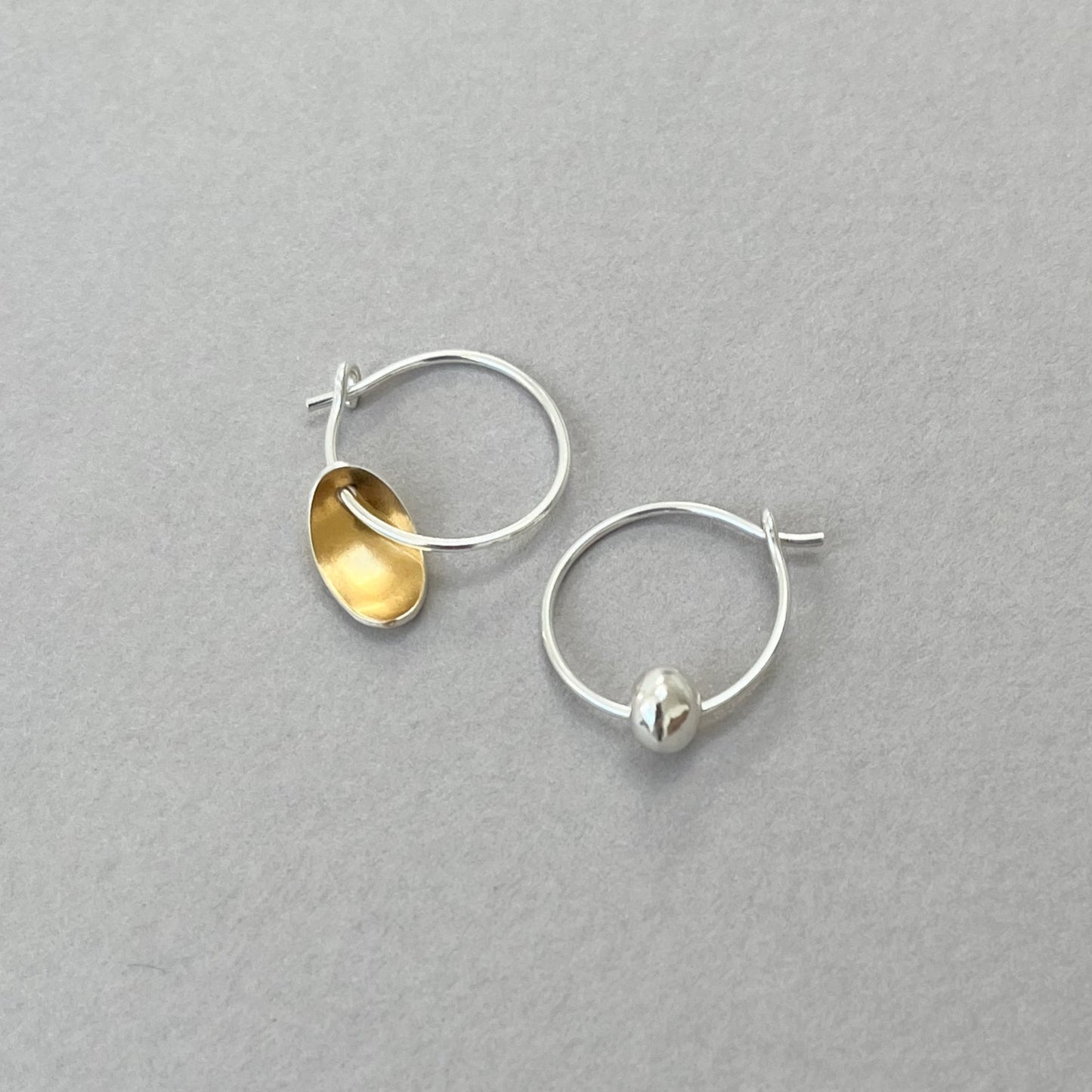Mis-matched Pair of Seed with Gold Plated Pod Hoops