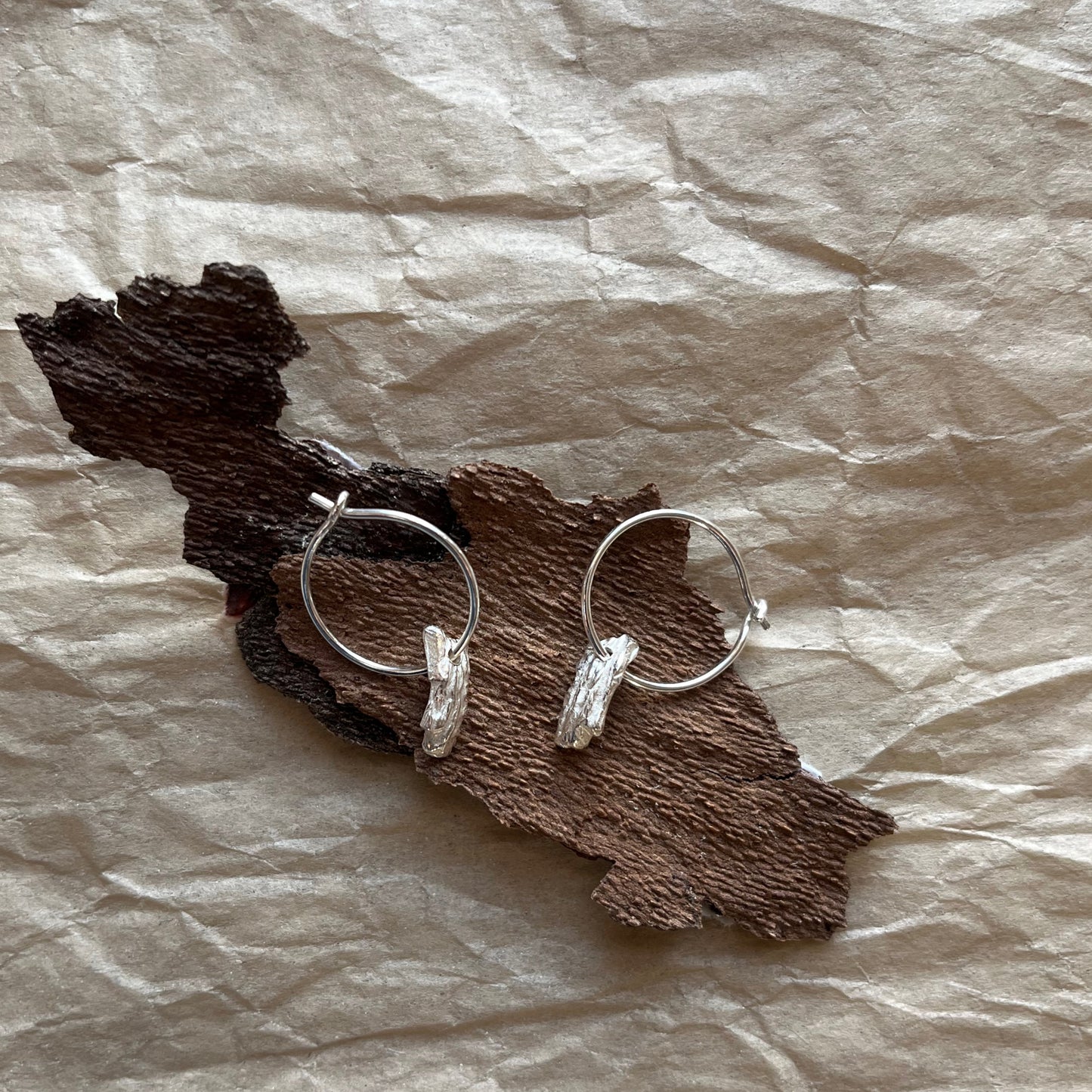 Mini Bark Shard Charm Hoops