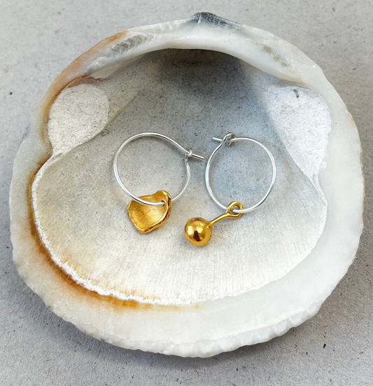 Mis-matched Pair of Seed & Pod Fragment Hoop Earrings