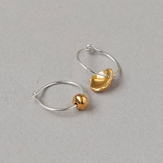 Mis-matched Pair of Seed & Pod Fragment Hoop Earrings