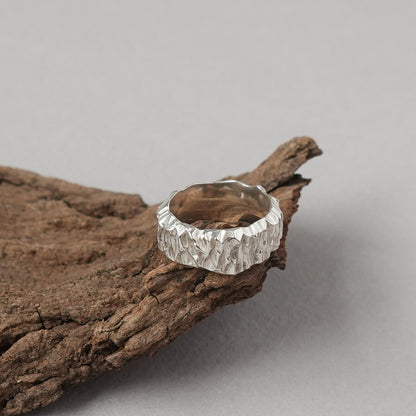 Chunky Bark Textured Silver Ring