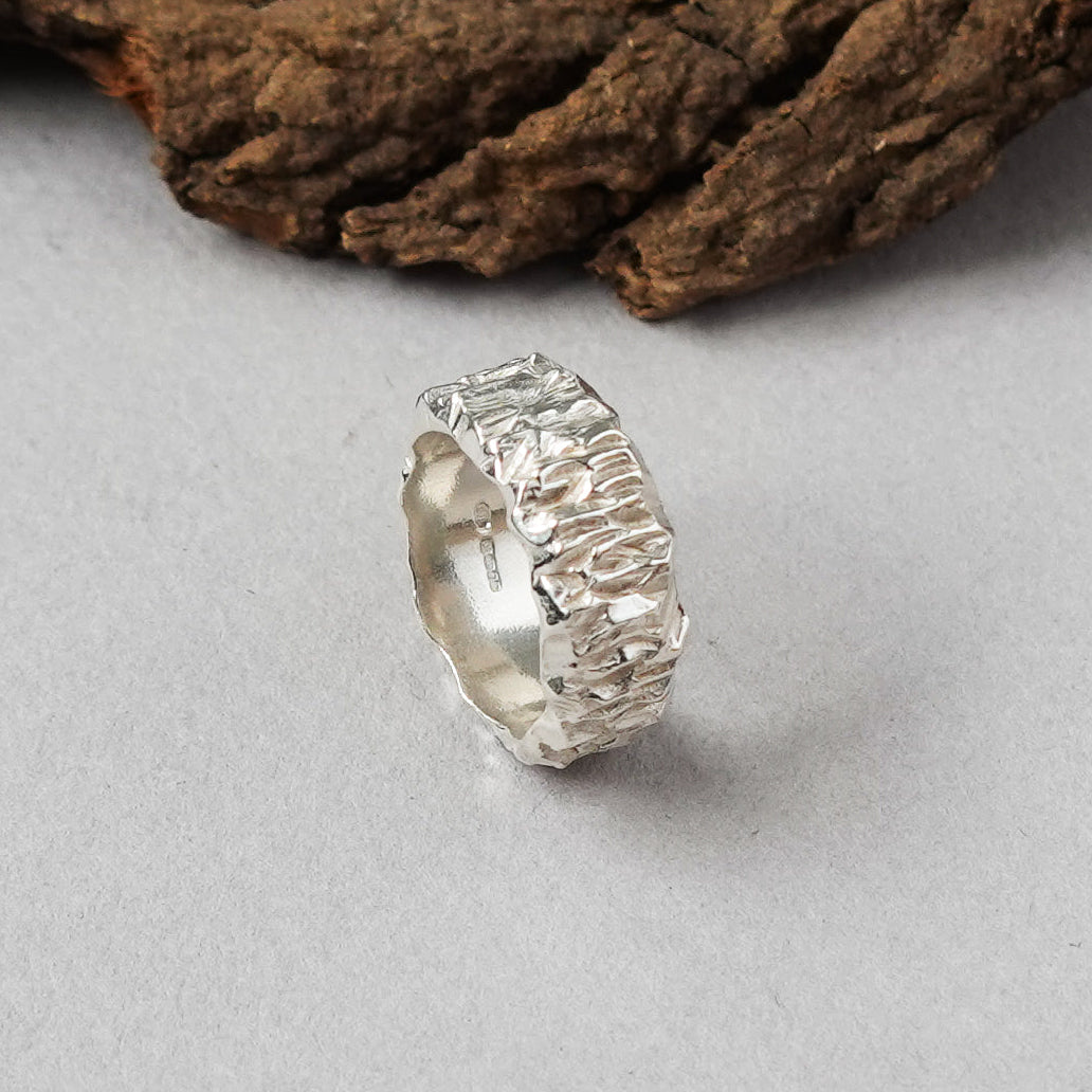 Chunky Bark Textured Silver Ring