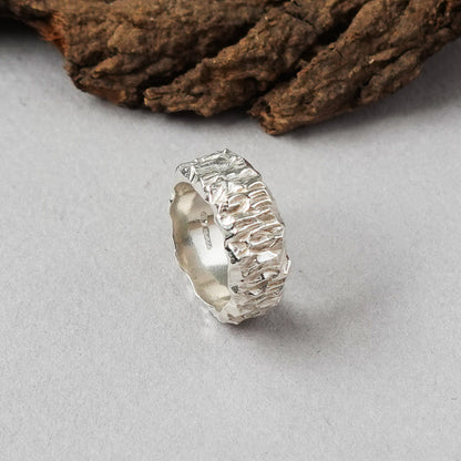 Chunky Bark Textured Silver Ring