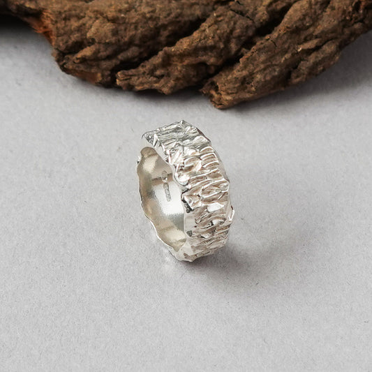 Chunky Bark Textured Silver Ring