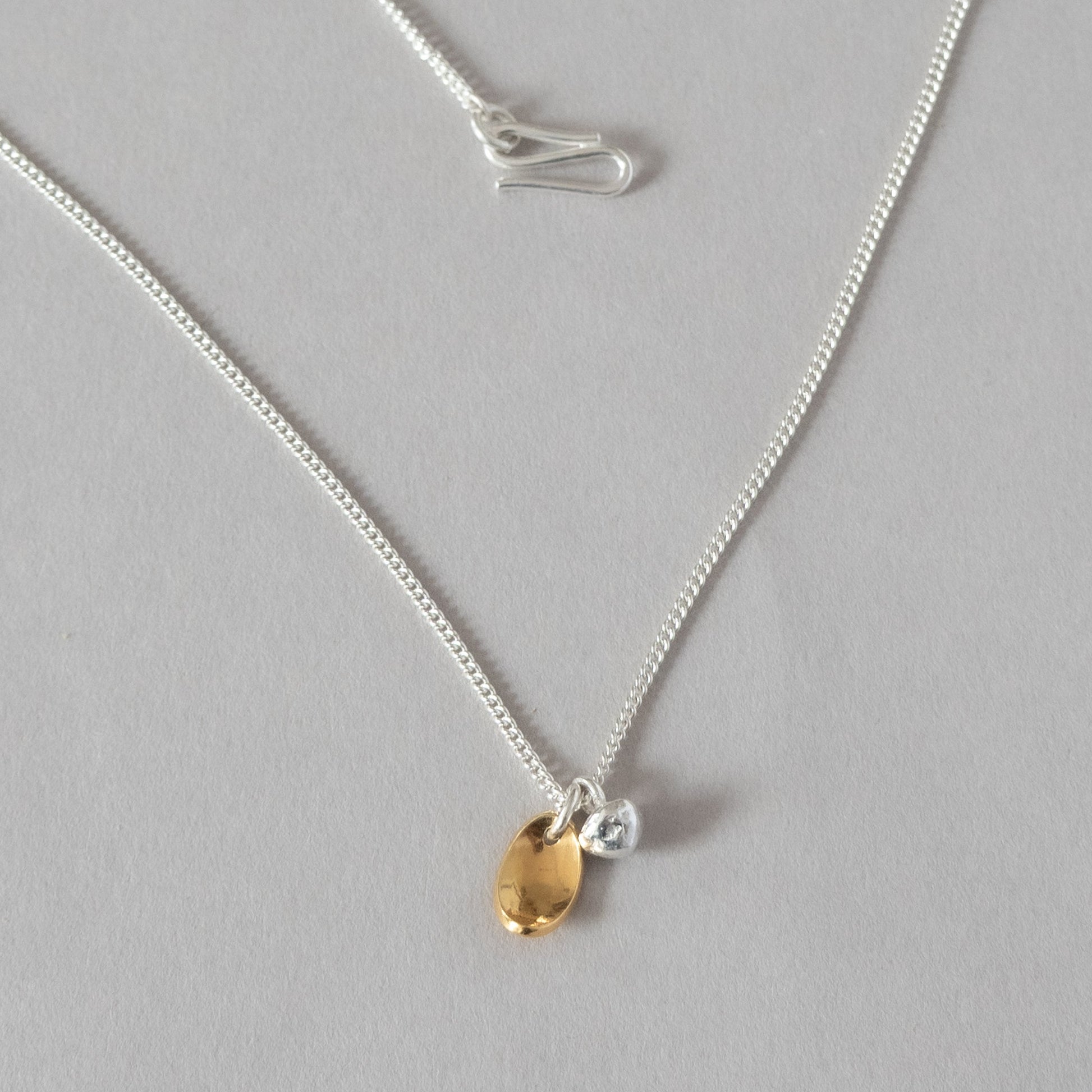 Charm necklace with gold and silver leaf and seed