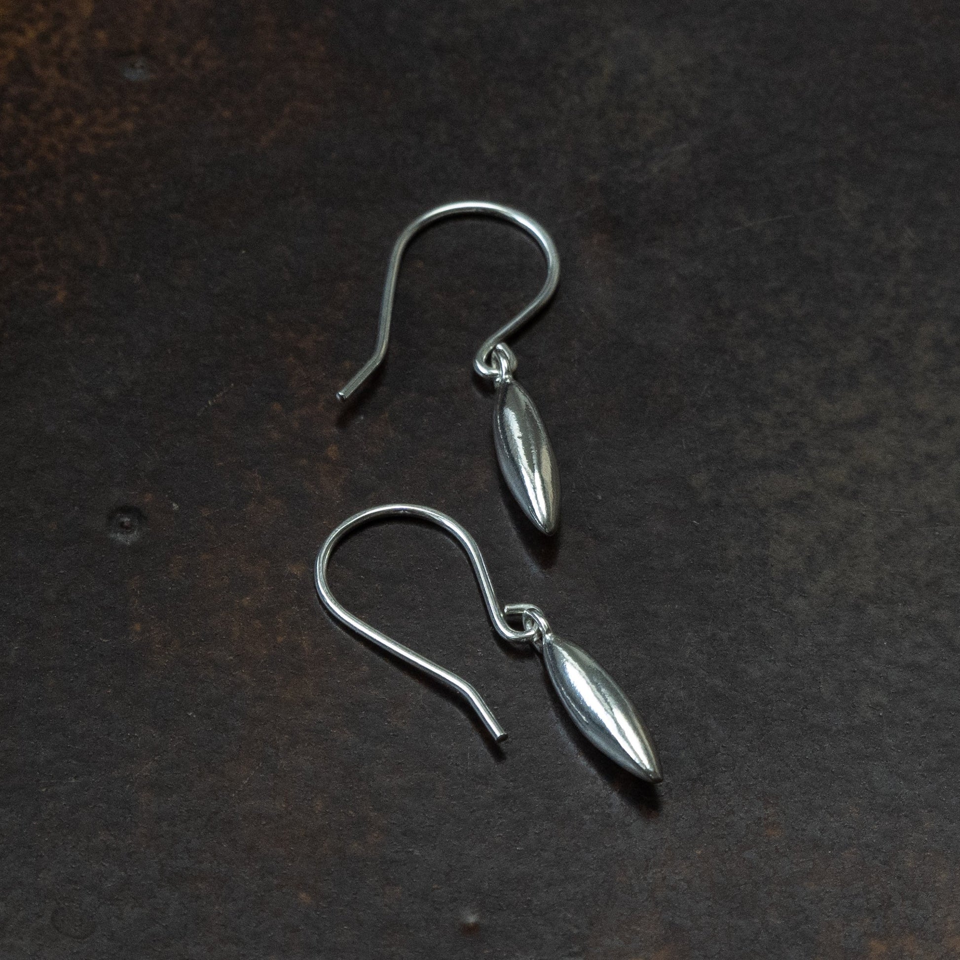 silver bud drop earrings