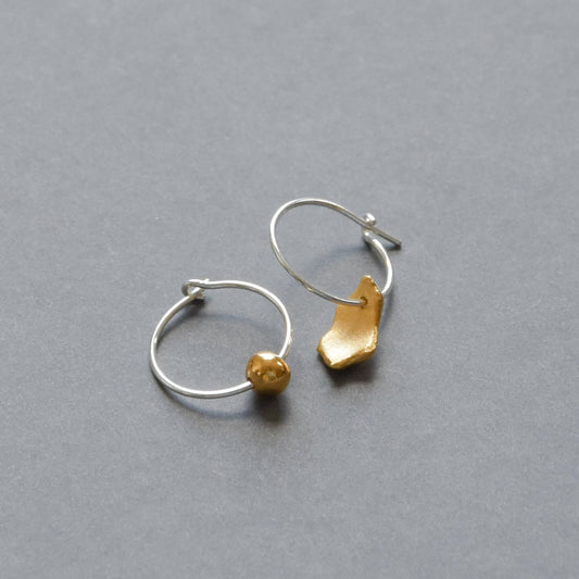 Mis-matched Pair of Seed & Pod fragment Hoop Earrings