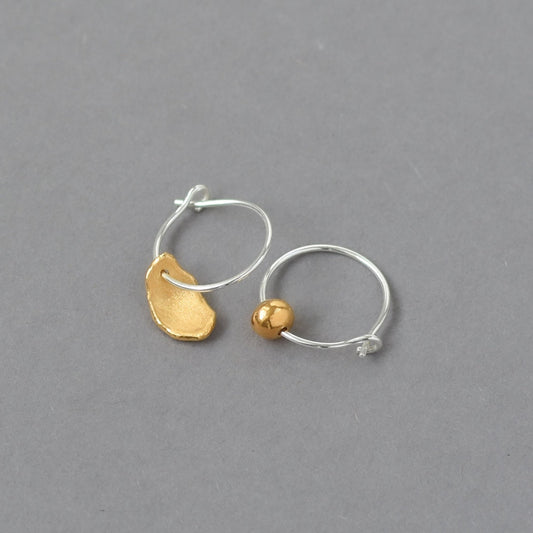 Mis-matched Pair of Seed & Pod Fragment Hoop Earrings