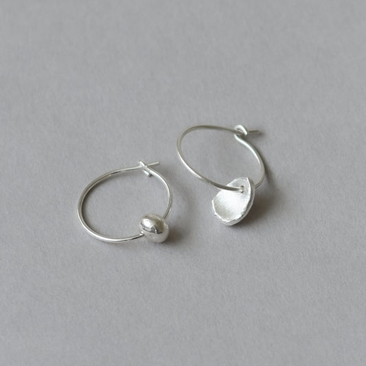 Mis-matched Pair of Seed & Pod Fragment Hoop Earrings