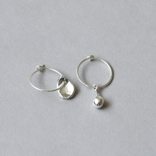 Mis-matched Pair of Drop Seed & Pod Fragment Hoop Earrings