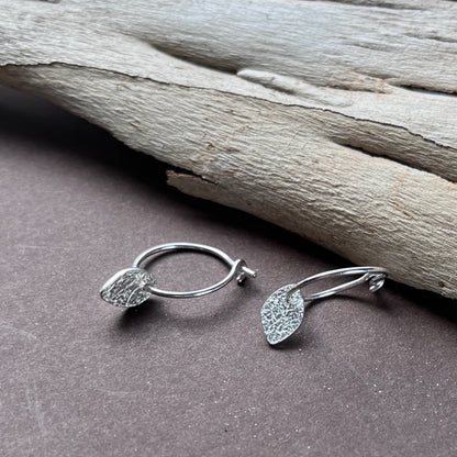 Frosted Leaf Charm Hoop Earrings