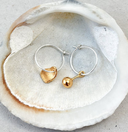 Mis-matched Pair of Seed & Pod Fragment Hoop Earrings
