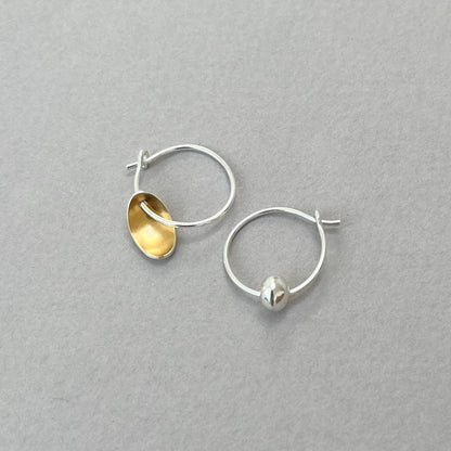 Mis-matched Pair of Seed with Gold Plated Pod Hoops