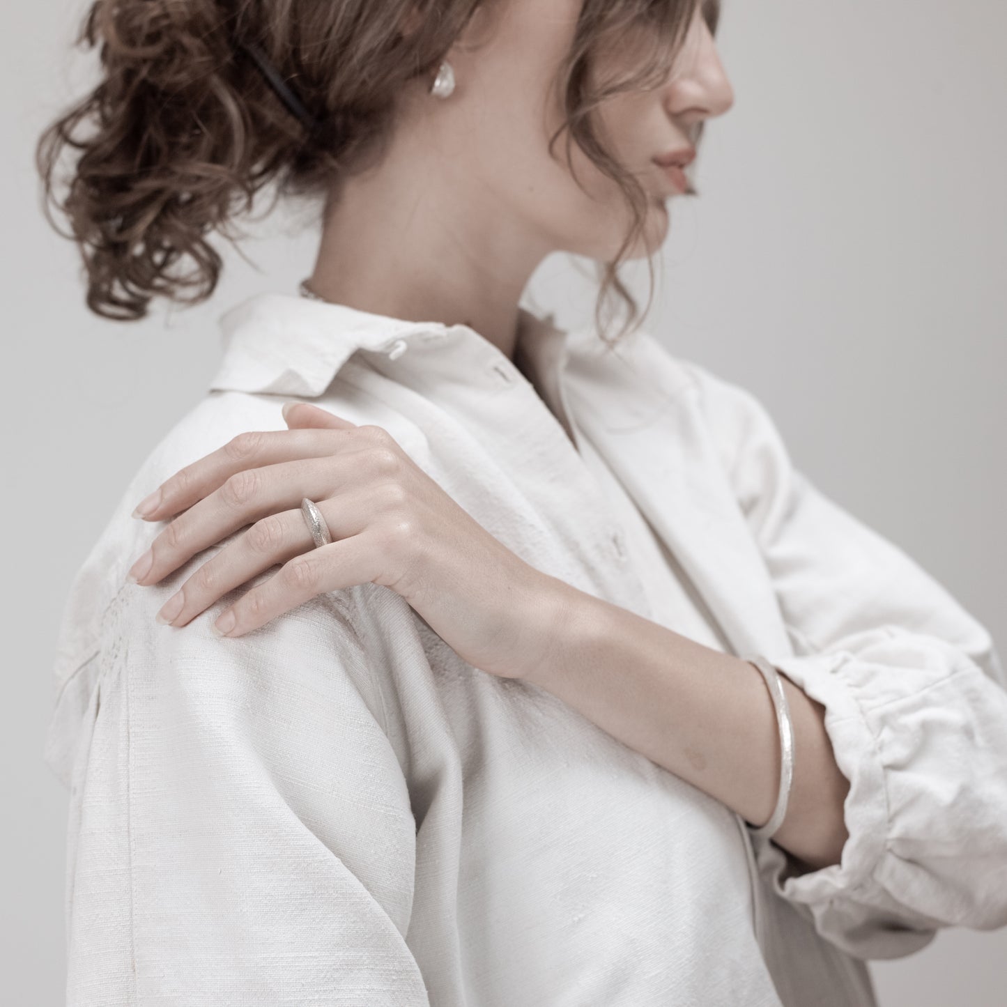 Sculpted Botanical Silver Bangle