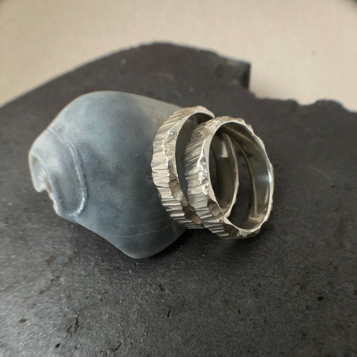 Two Chunky Textured Stacking Rings