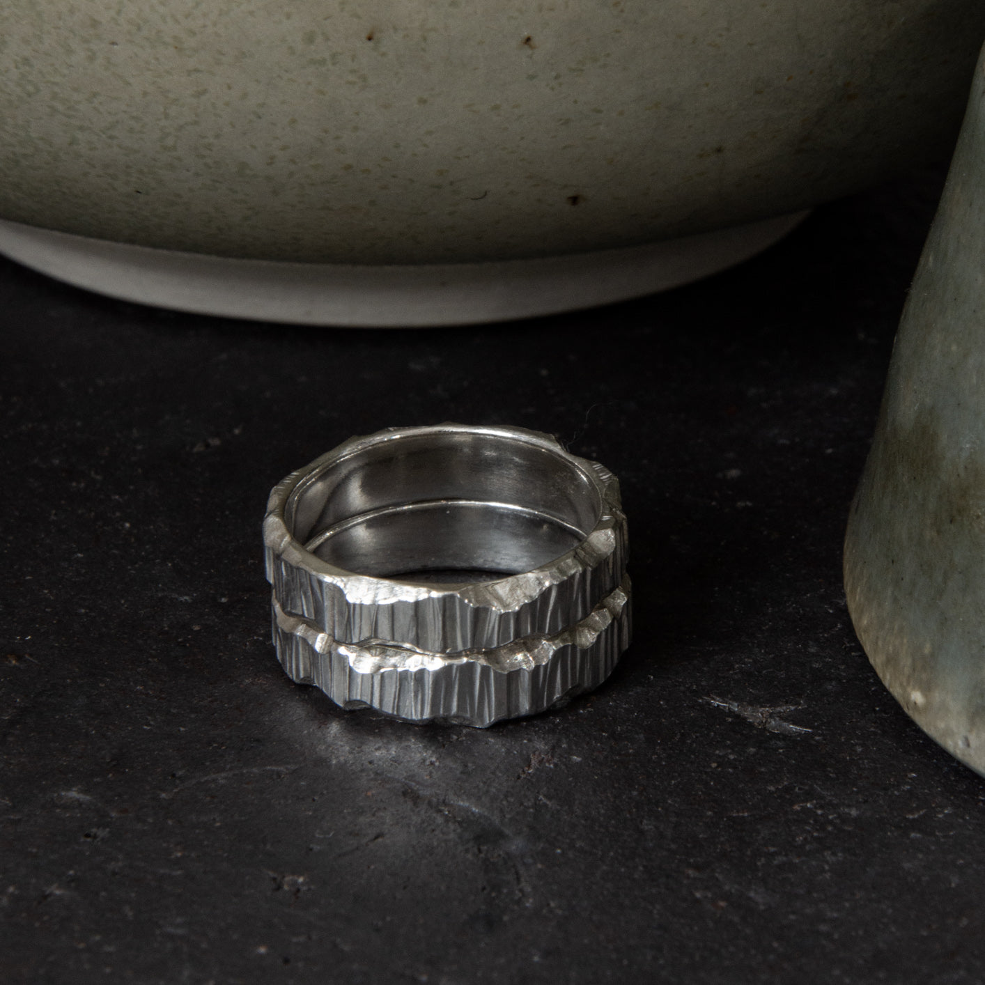 Two Chunky Textured Stacking Rings
