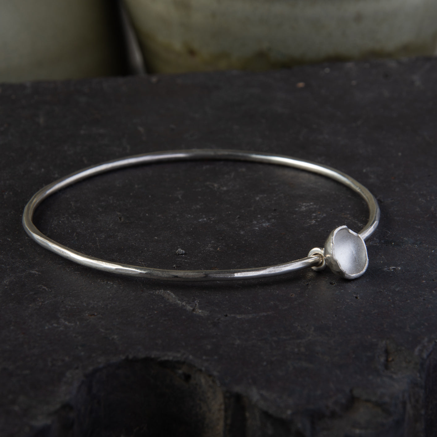 Seed Shell Charm Bangle Silver